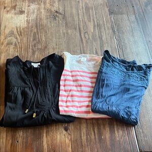 Motherhood Black, Pink Striped, and Blue Lace Tops